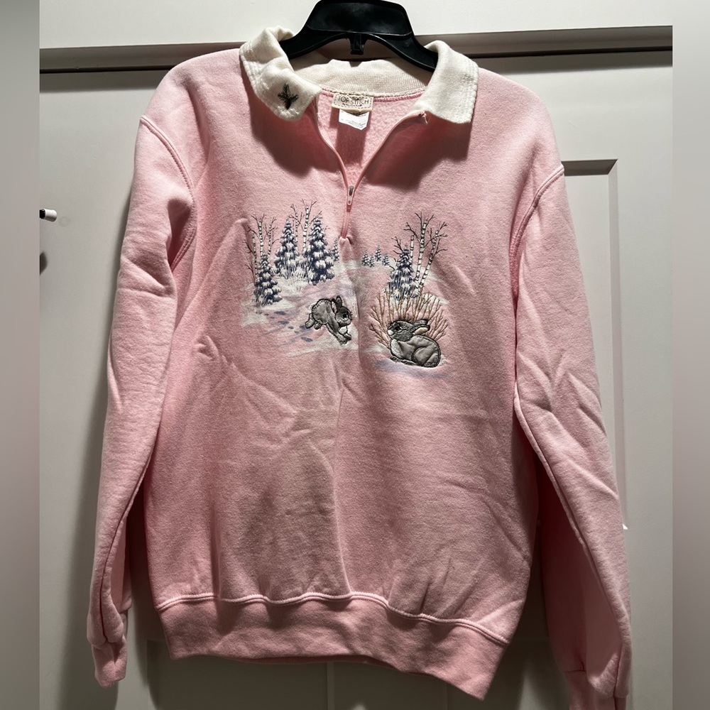 Vintage Bunny Sweatshirt, Pink, quarter zip, size S
